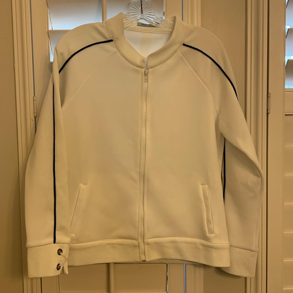 Maude Vivante White Athletic Jacket Black Stripes